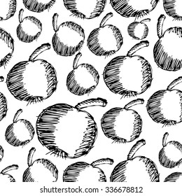 apple hand drawn doodle icons seamless pattern eps10