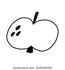 Apple in hand drawn doodle style, vector illustration isolated on white background. Cute cartoon fruit drawing.