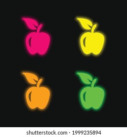 Apple Hand Drawn Fruit cuatro colores brillante neón vectorial icono