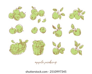 Apple hand drawn illustrations, sketchy drawings of apples