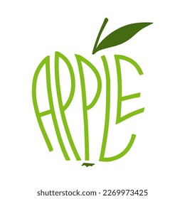 Apple - hand drawn lettering. Stylish vector summer illustration with apple drawn from hand-drawn lettering for your printed products.