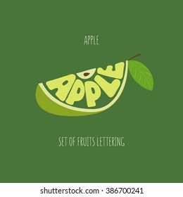 Apple. Hand drawn vector illustration, lettering. Fruit text composition