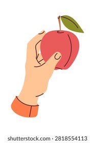 Apple Hand Holding Fruit Line Art