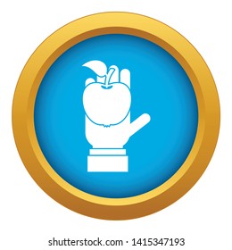 Apple in hand icon blue vector isolated on white background for any design