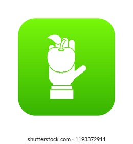 Apple in hand icon digital green for any design isolated on white vector illustration