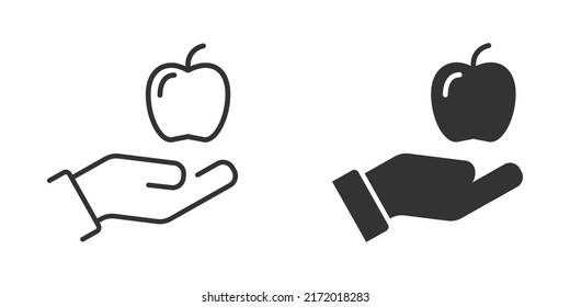 Apple In Hand Icon. Hand Holding An Apple. Fruit Icon. Vector Illustration.