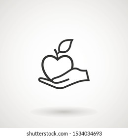 Apple In Hand Icon. Hand Holding An Apple, Logo On White Background.