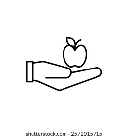 Apple in hand icon in liner stroke style