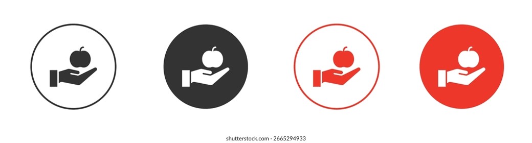 Manzana en el icono de la mano para el logotipo, símbolo de la muestra del Vector para el diseño