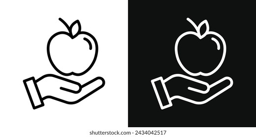 Apple in Hand Icon Set. Vector Illustration