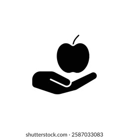 apple in hand icon Simple thin line logo