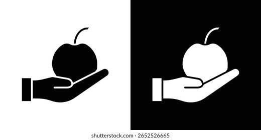 Apple in hand icon symbol collection. Flat vector stock illustration.