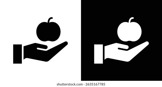 Apple in hand icon symbols. Vector illustration.