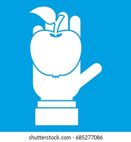 Apple in hand icon white