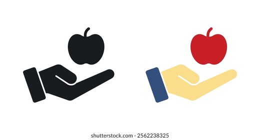 Apple in hand icons in black and colored version