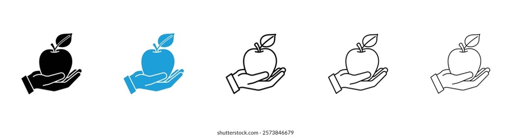 Apple in hand icons in filled and 3 stroke weights