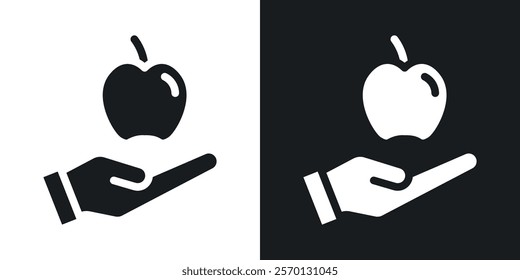 Apple in hand icons in flat syle