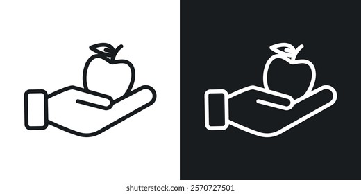 Apple in hand icons set vectors on white background.