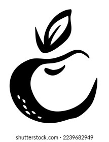 Mano de Apple pintada con pincel de tinta aislado en fondo blanco