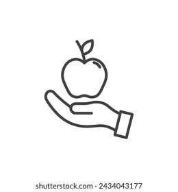 Apple in Hand Vector Line Icon illustration.