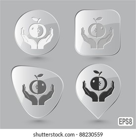 apple in hands. Glass buttons. Vector illustration.