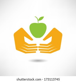 Apple in hands icon