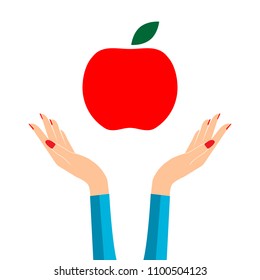 a apple in the hands. isolated vector illustration on white background