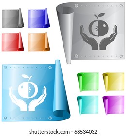 apple in hands. Vector metal surface.