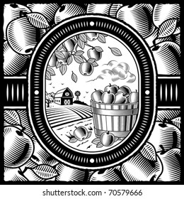 Apple harvest black and white. Vector