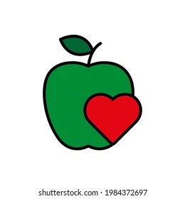 Apple with heart flat icon vector