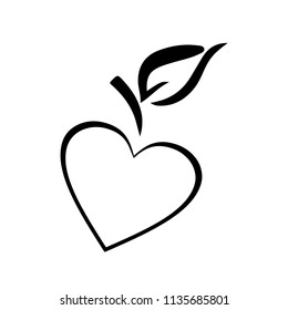 Apple Heart Icon, Logo, Black
