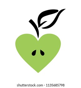 Apple heart icon, logo, green
