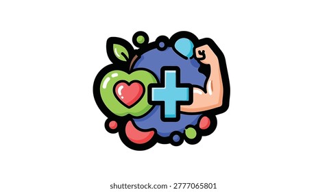 Apple with heart and medical cross
