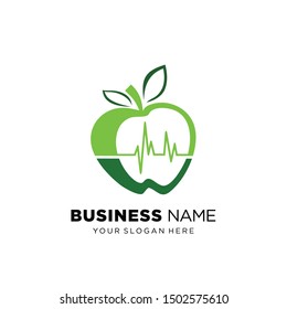 Apple with heart rate inside logo vector template