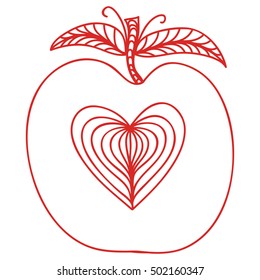 Apple with heart. Vector illustration.