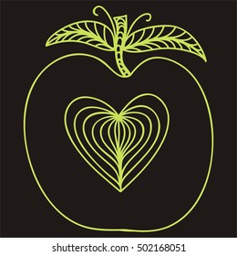 Apple with heart. Vector illustration.