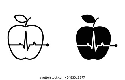 Apple with heartbeat symbol, illustration of healthy diet and food icon vector