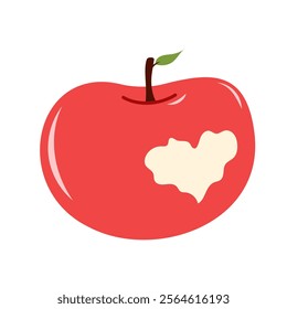 Apple with heart-shaped bite. Fruit, food. Valentine's day, love symbol. Vector isolated on white background