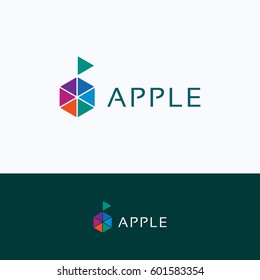 Apple hexagon cube triangle logo, multicolor colors leaf digital logotype isolated on white background.