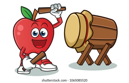 apple hit the drum mascot vector cartoon illustration