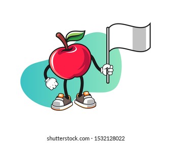 Apple hold white flag mascot design vector. Cartoon character illustration for business, t shirt, sticker.