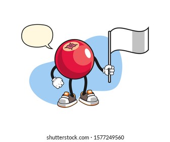 Apple hold white flag with speech bubble cartoon. Mascot Character vector.