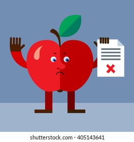 Apple holding checklist with X sign. 