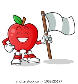 apple holding flag mascot vector cartoon illustration