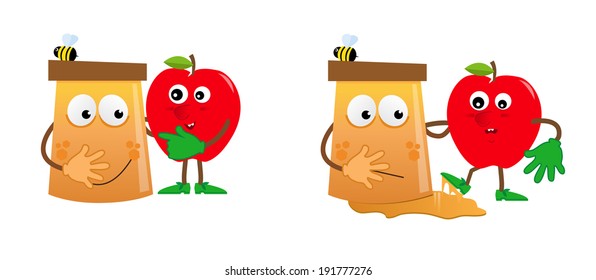 Apple and Honey - Cartoon honey and apple in a funny situation. Eps10