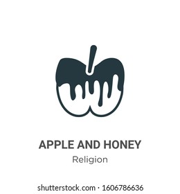 Apple and honey glyph icon vector on white background. Flat vector apple and honey icon symbol sign from modern religion collection for mobile concept and web apps design.