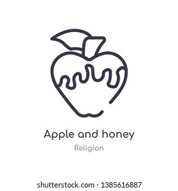 apple and honey outline icon. isolated line vector illustration from religion collection. editable thin stroke apple and honey icon on white background