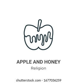 Apple and honey outline vector icon. Thin line black apple and honey icon, flat vector simple element illustration from editable religion concept isolated stroke on white background