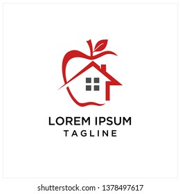 apple house for the architectural development company logo. Fruit Store Logo Design Concept Template with an apple and house line symbol illustration.
