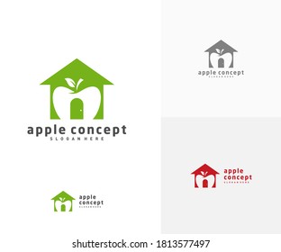 Apple House logo design vector template, Fruits Apple icon symbol